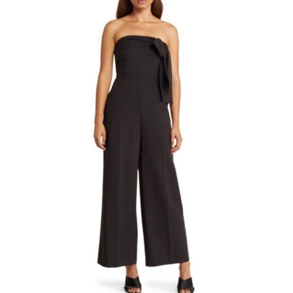 SAM EDELMAN Black Strapless Bow Wide Leg Jumpsuit - Picture 1 of 16